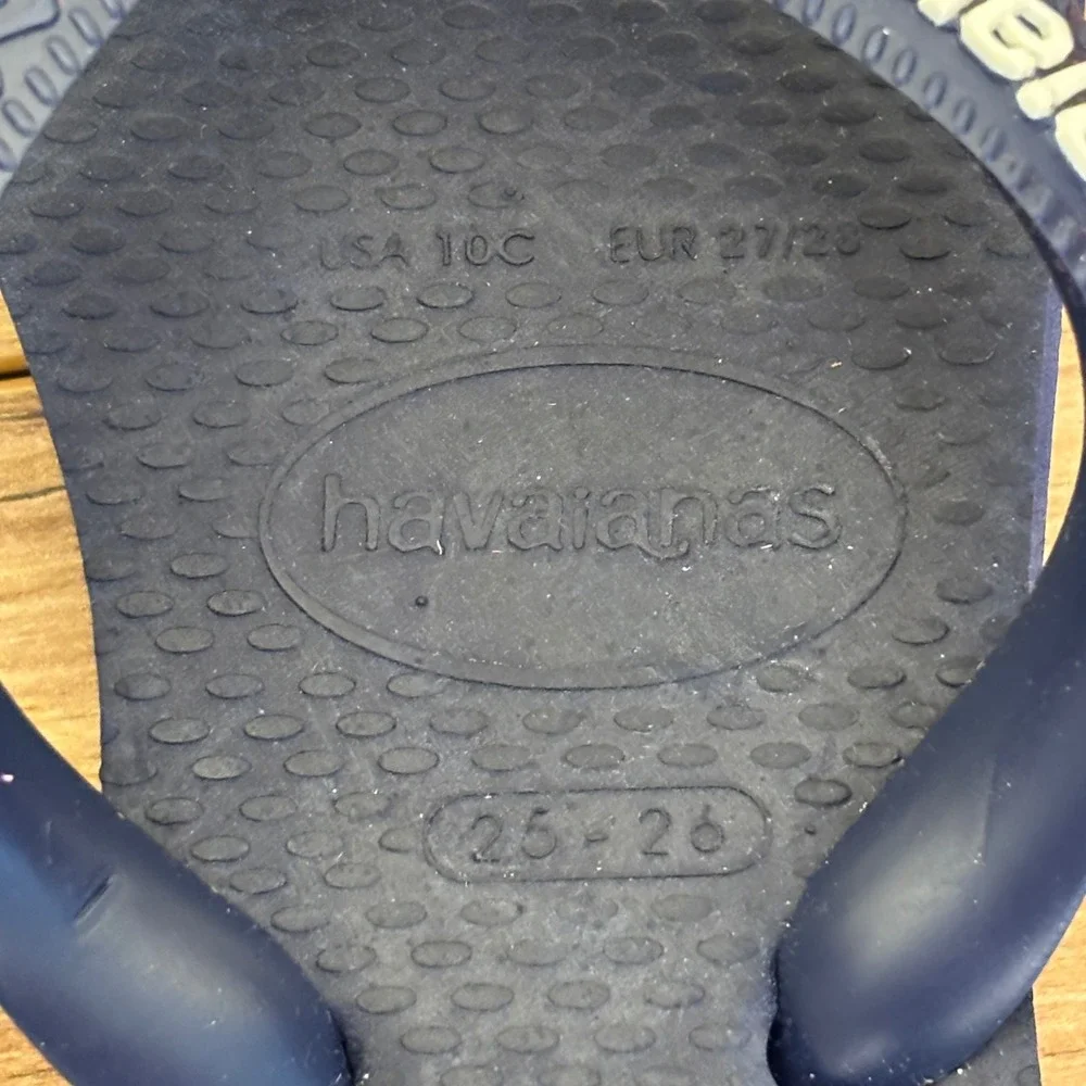 NEW HAVAIANAS Brazil Logo Flip Flops Navy Blue Kids Size 10C Summer Rubber